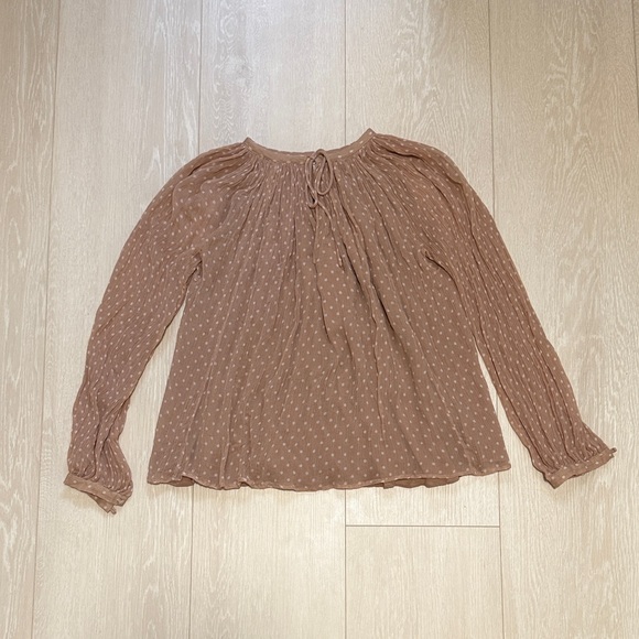 Frame Denim Blush Tan Polka Dot Peasant Long Sleeve Blouse - Picture 2 of 9